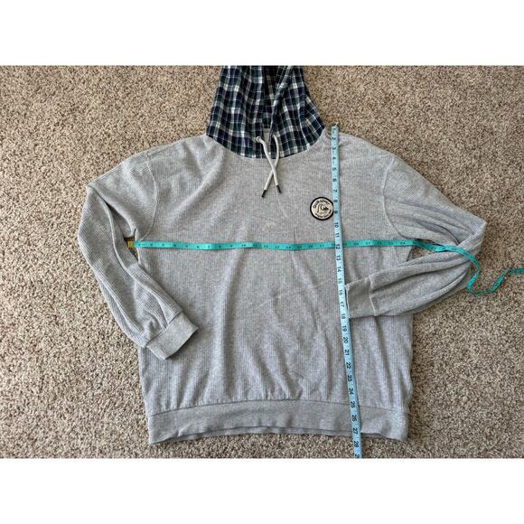 Quiksilver Mens Sweatshirt, size Large, Thermal Hooded Gray w/ Plaid hood - Picture 3 of 13